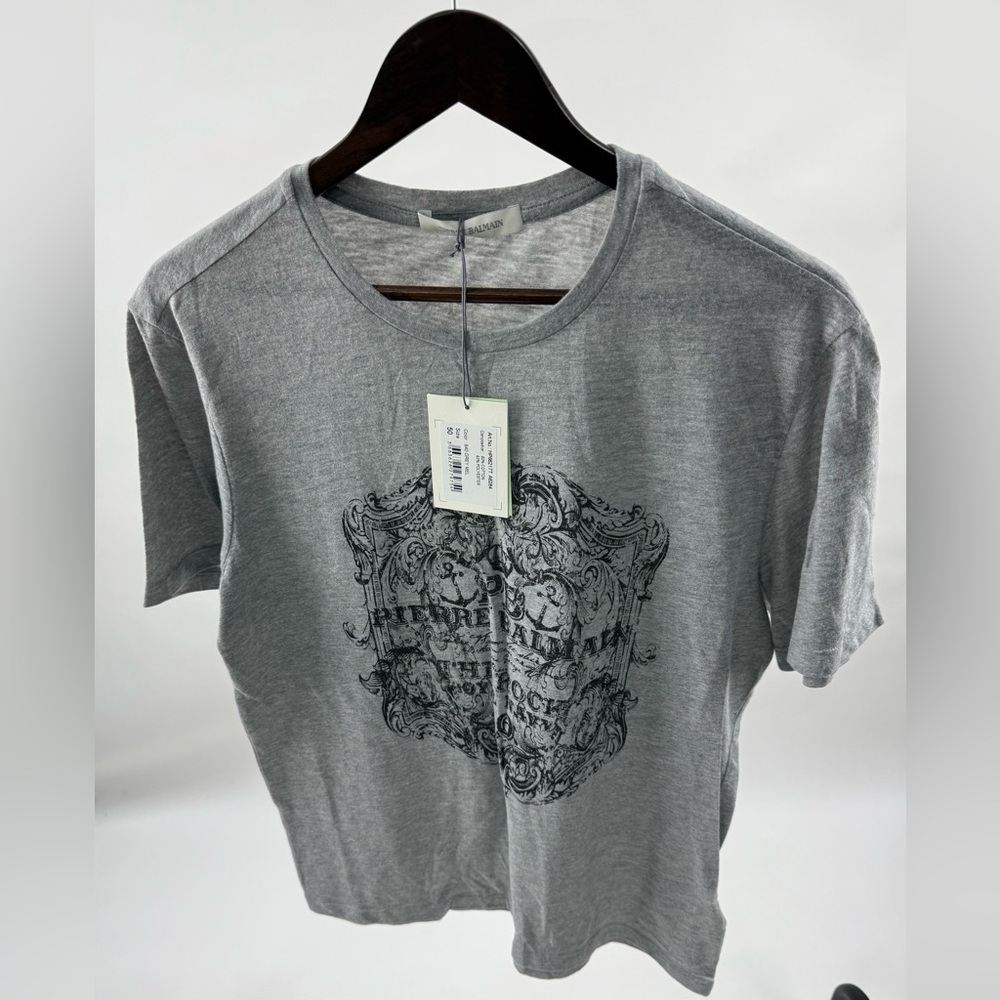 Balmain Gray Graphic T-Shirt for Men
